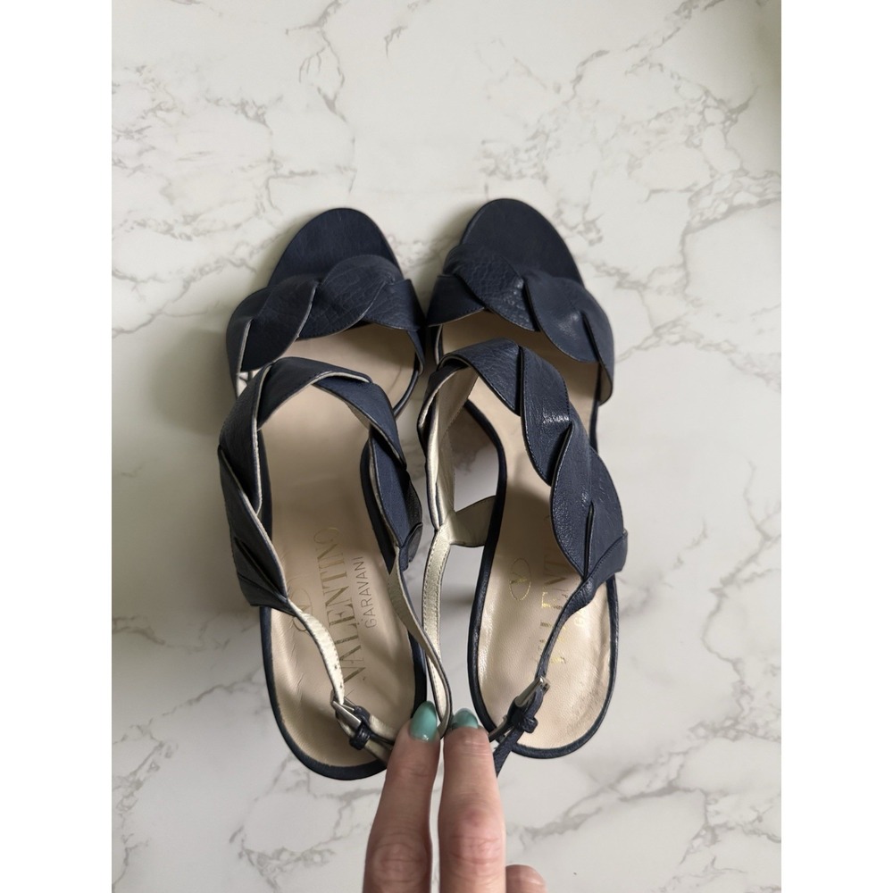 Valentino Garavani Strappy Sandal Heels Womens Size 40 Navy Blue Stiletto - Picture 3 of 11
